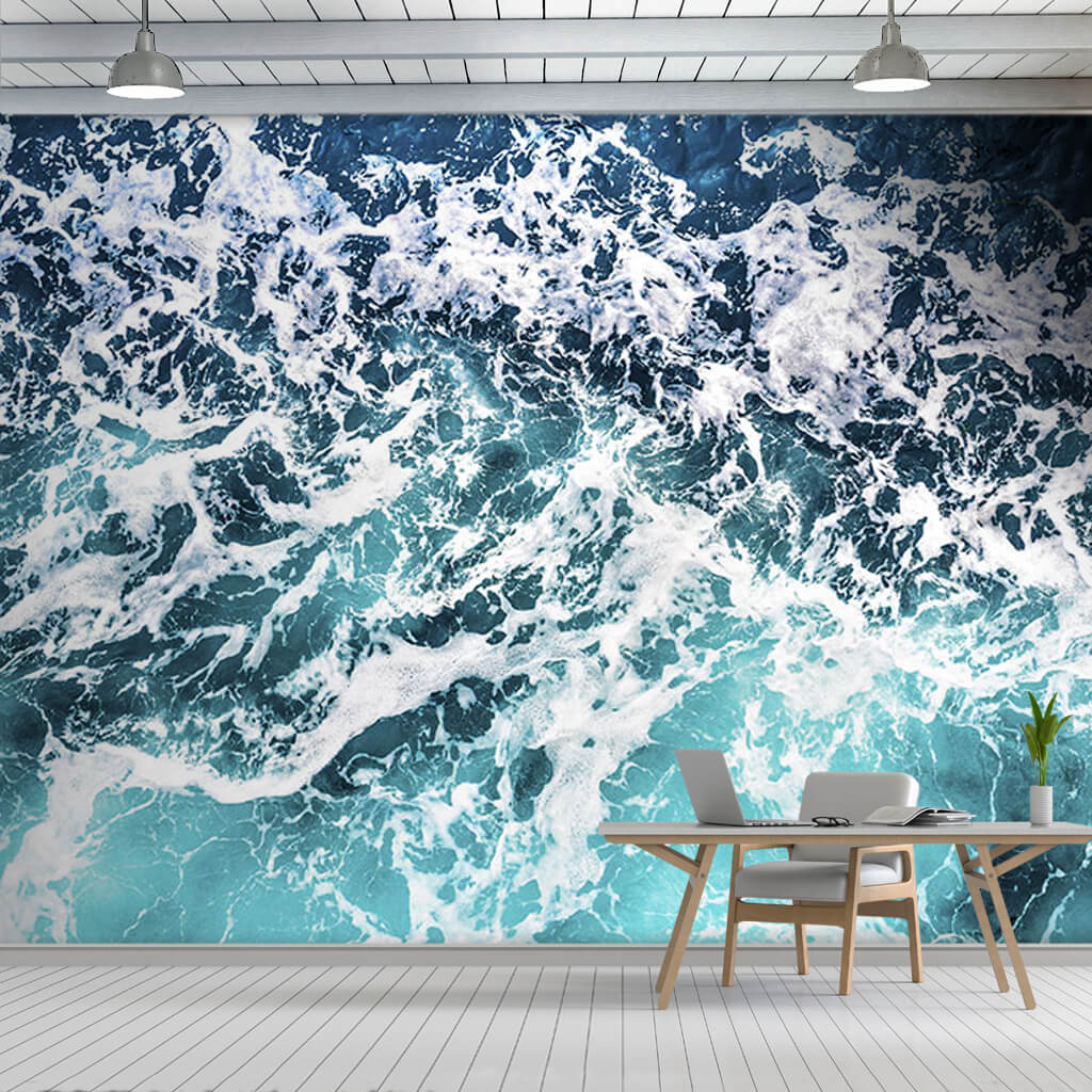 White foamy ocean from the sky sea wave custom wall mural