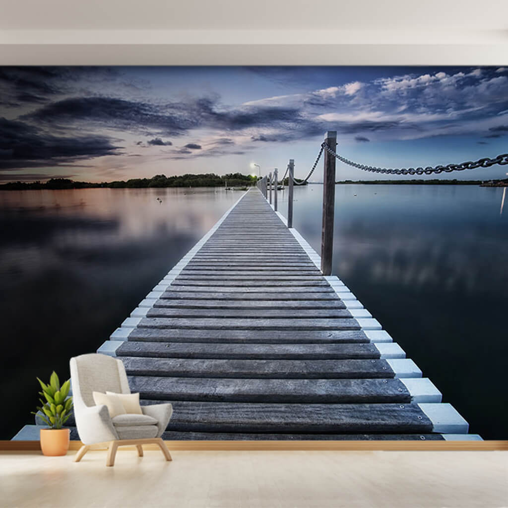 Wooden bridge over sea pier marina wallpaper