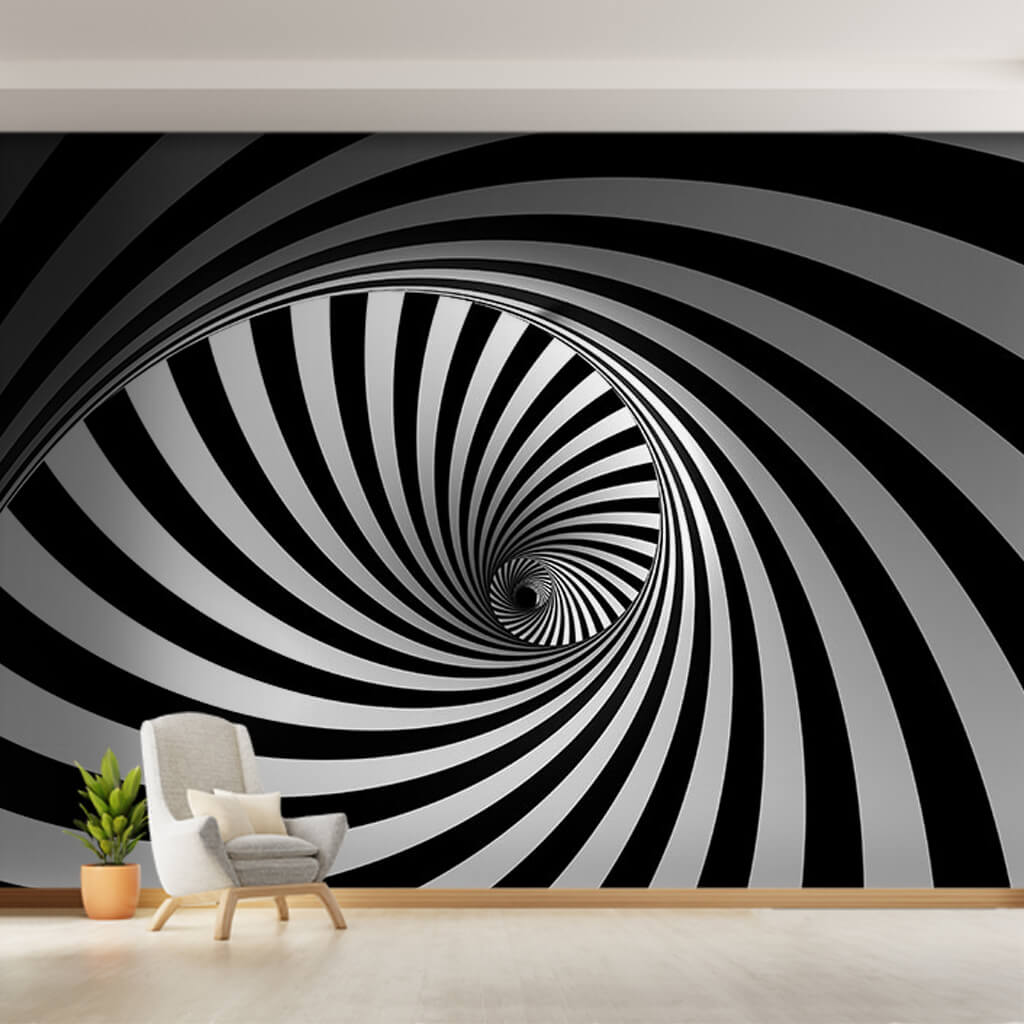 Siyah beyaz spiral sarmal çizgiler 3 boyutlu duvar kağıdı