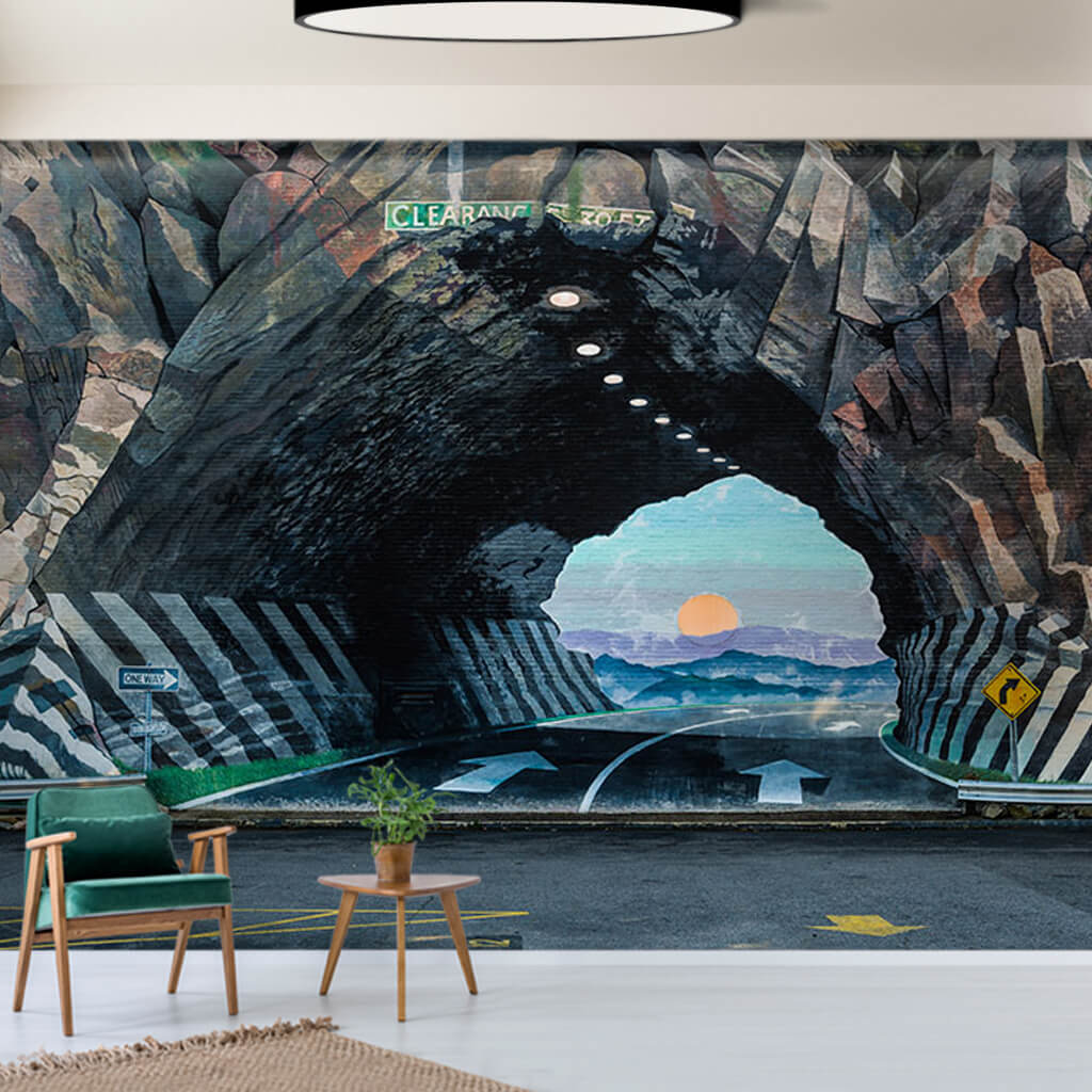 Road passing through the tunnel picture street art wall mural