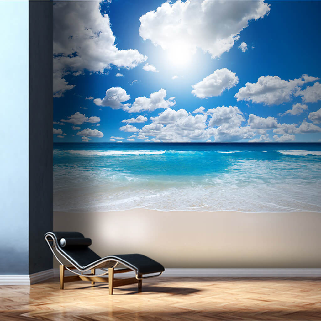Deserted beach coast shore blue sea and horizons wall mural