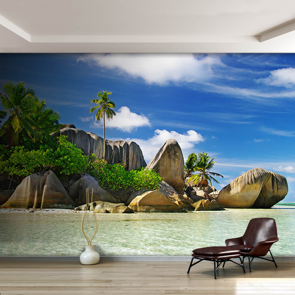 Sea and Rocks La Digue Island Seychelles custom wall mural