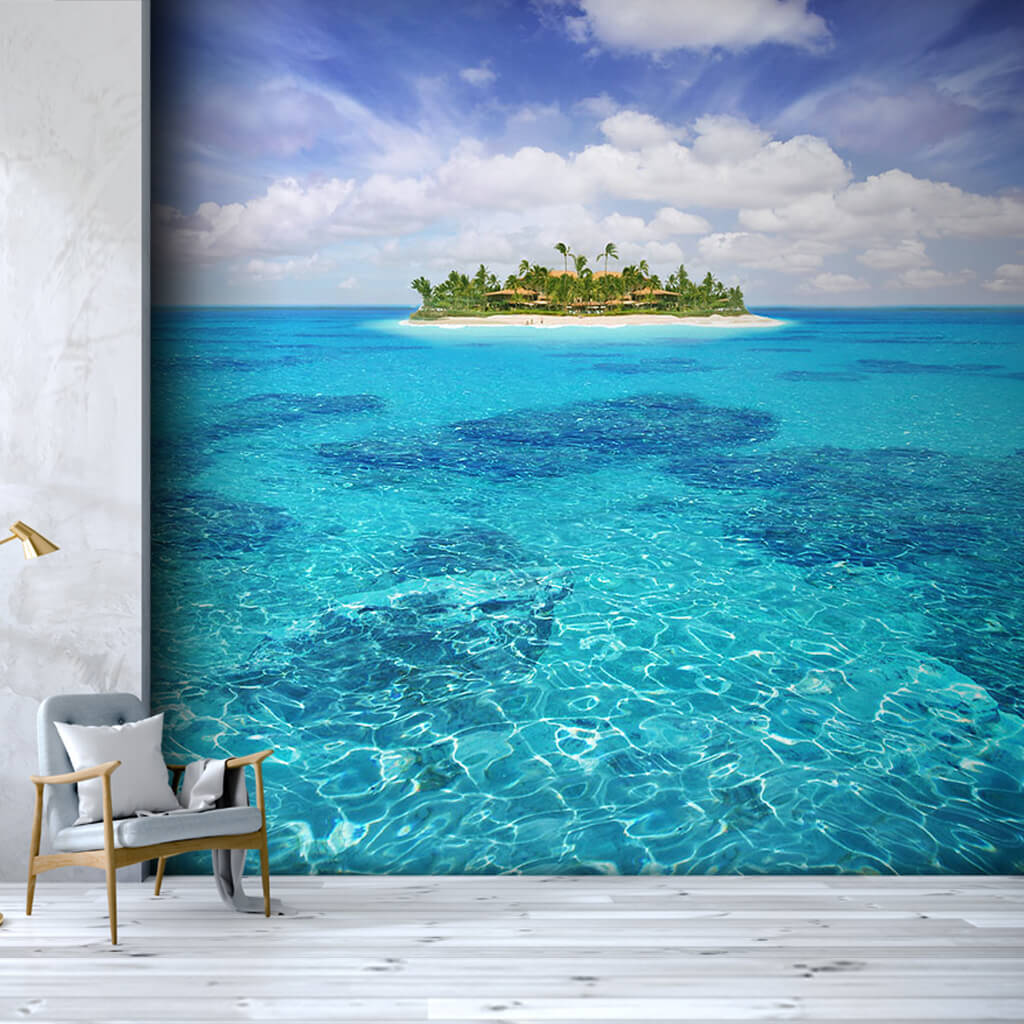 Tropical island in turquoise sea Seychelles wall mural