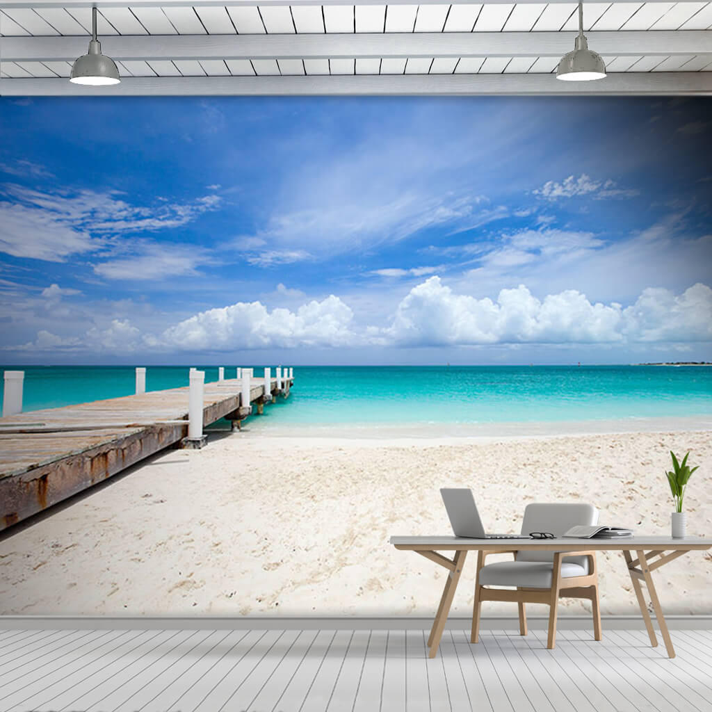 Wall mural of pier at the beach and deserted turquoise sea