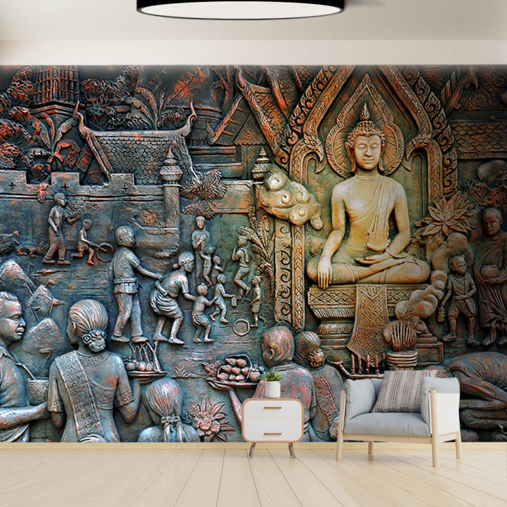 Thailand rural life Zen and Buddha 3D custom wall mural