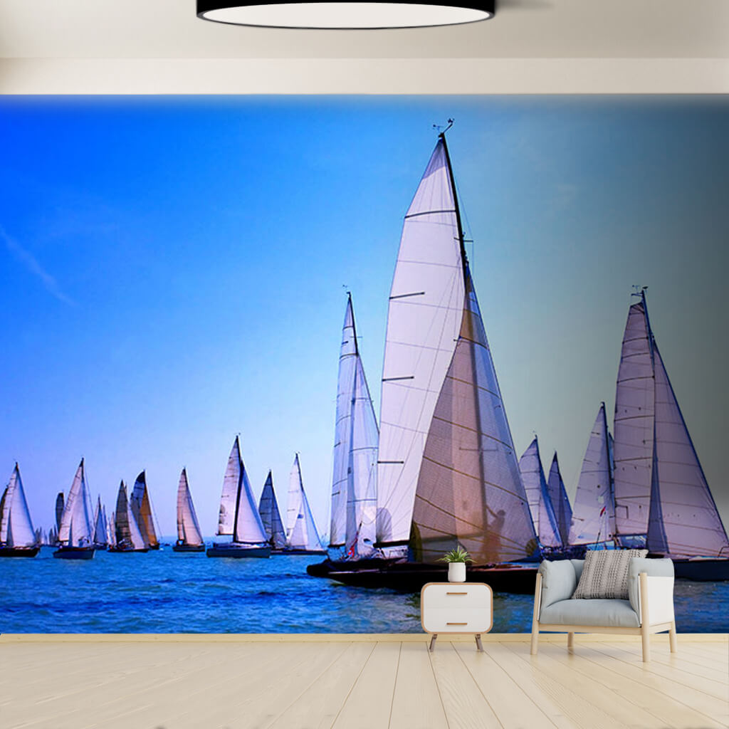 Racing boats with white sails at the olen sea wall mural