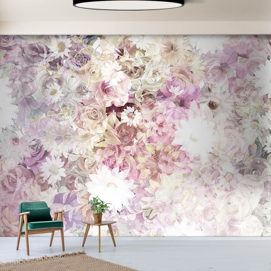 Lilac magenta pink bud roses and flowers custom wall mural