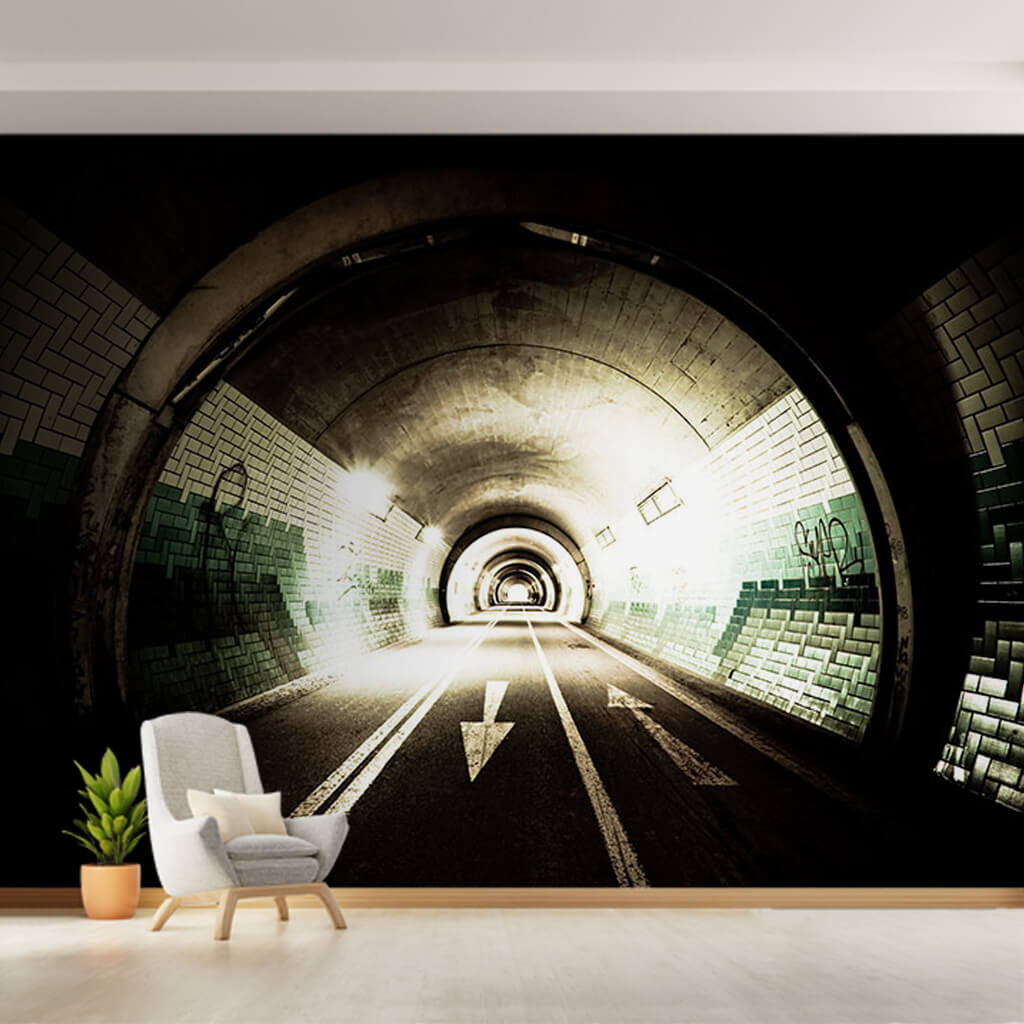 Tunnel with 3D depth visual scalable custom wall mural
