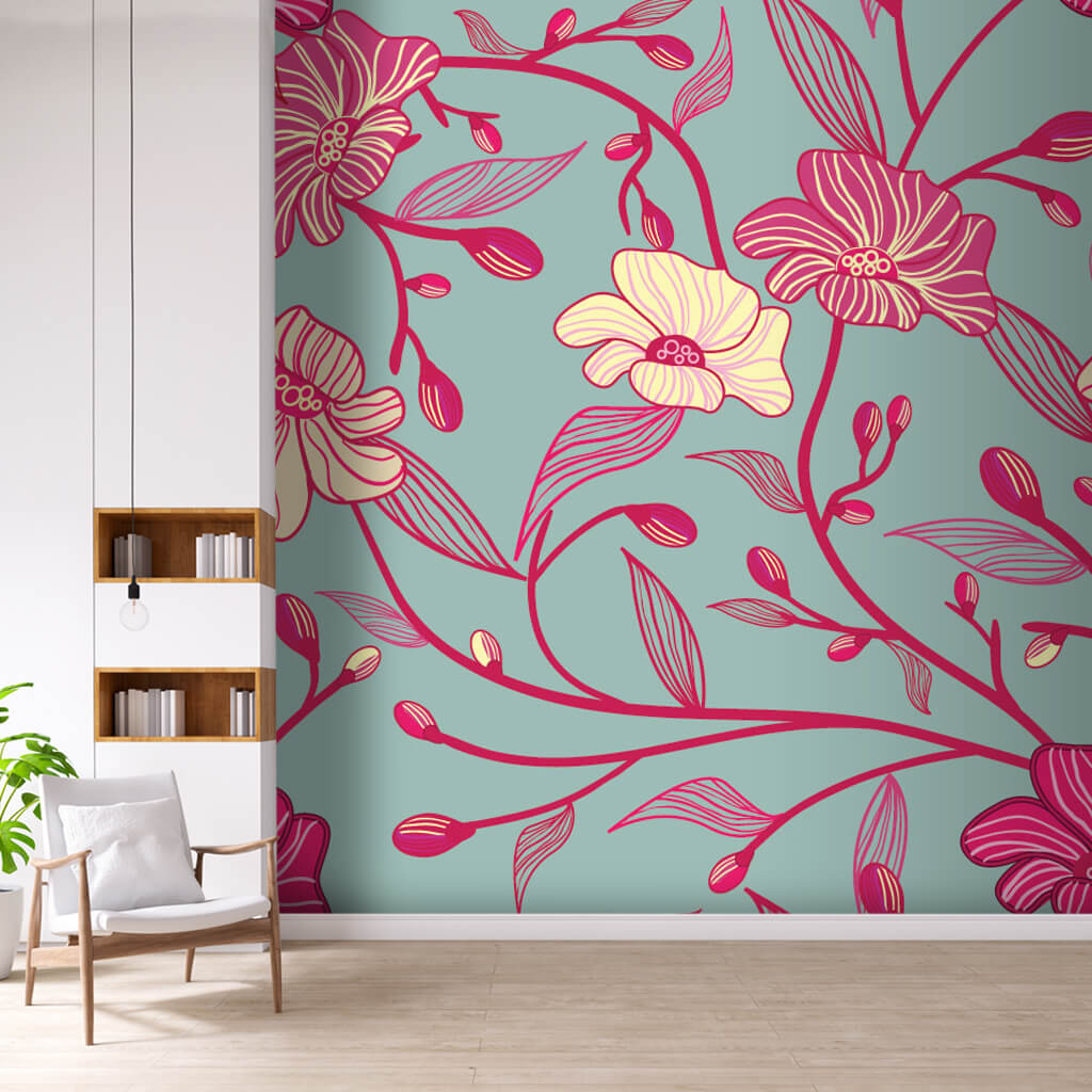 Floral buds in pastel colors retro custom scalable wall mural