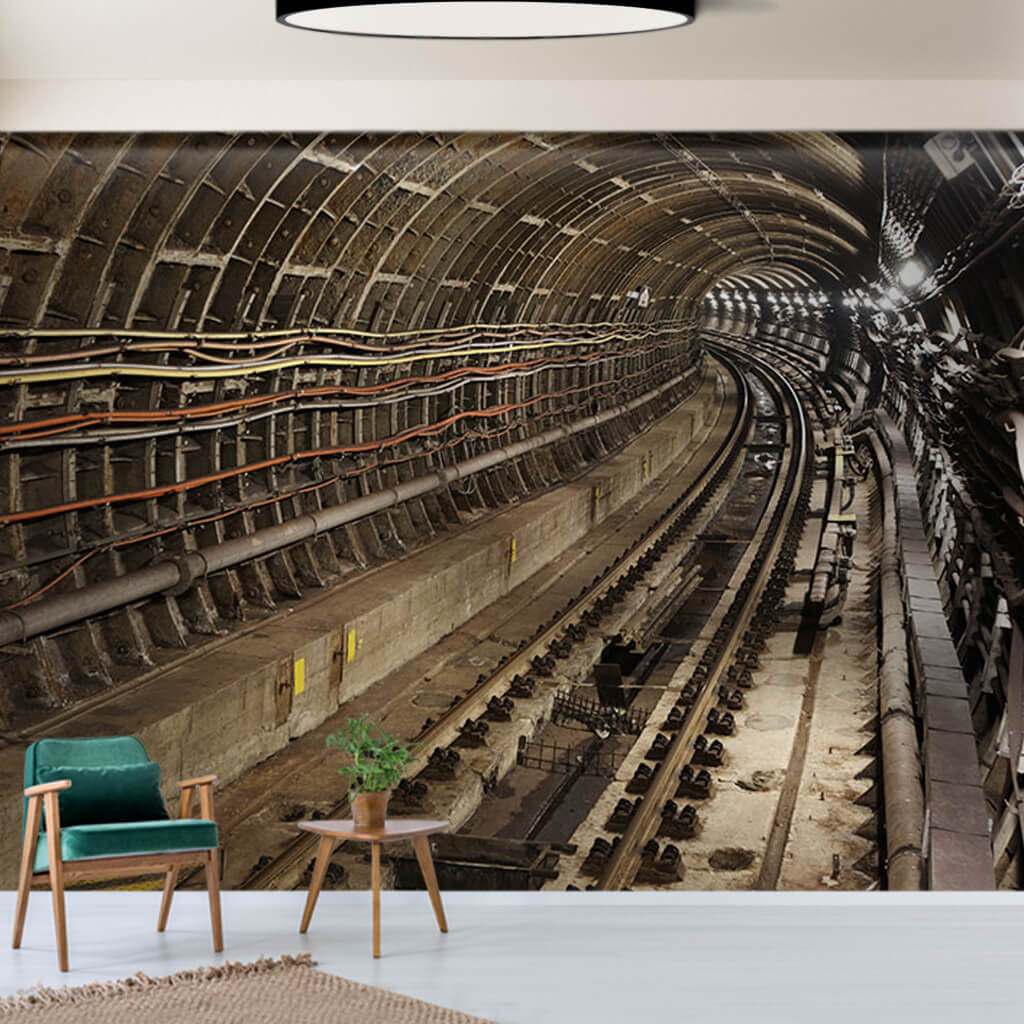 Metro tunnel rails cables and 3D scalable custom wall mural