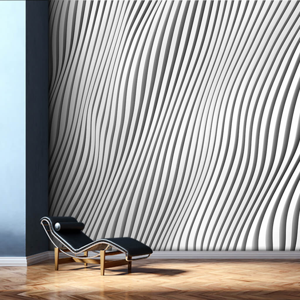 Mimari beyaz alçı dikey dalgalar 3 boyutlu desen duvar kağıdı