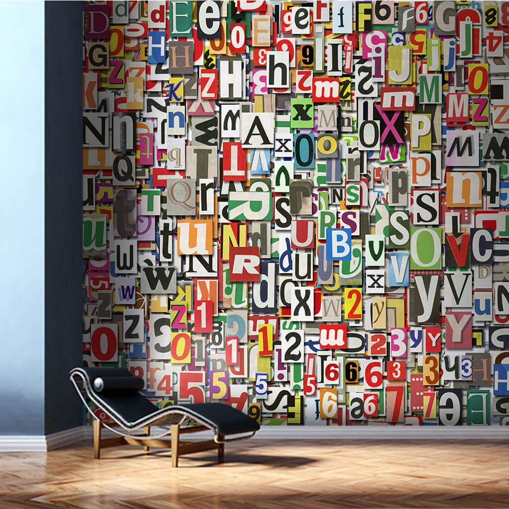 Colorful letters clippings collage modern art wall mural
