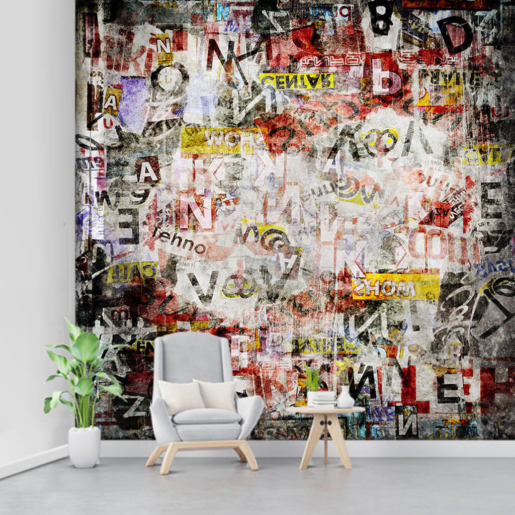 Graffiti letters and words collage dynamic painting wall mural