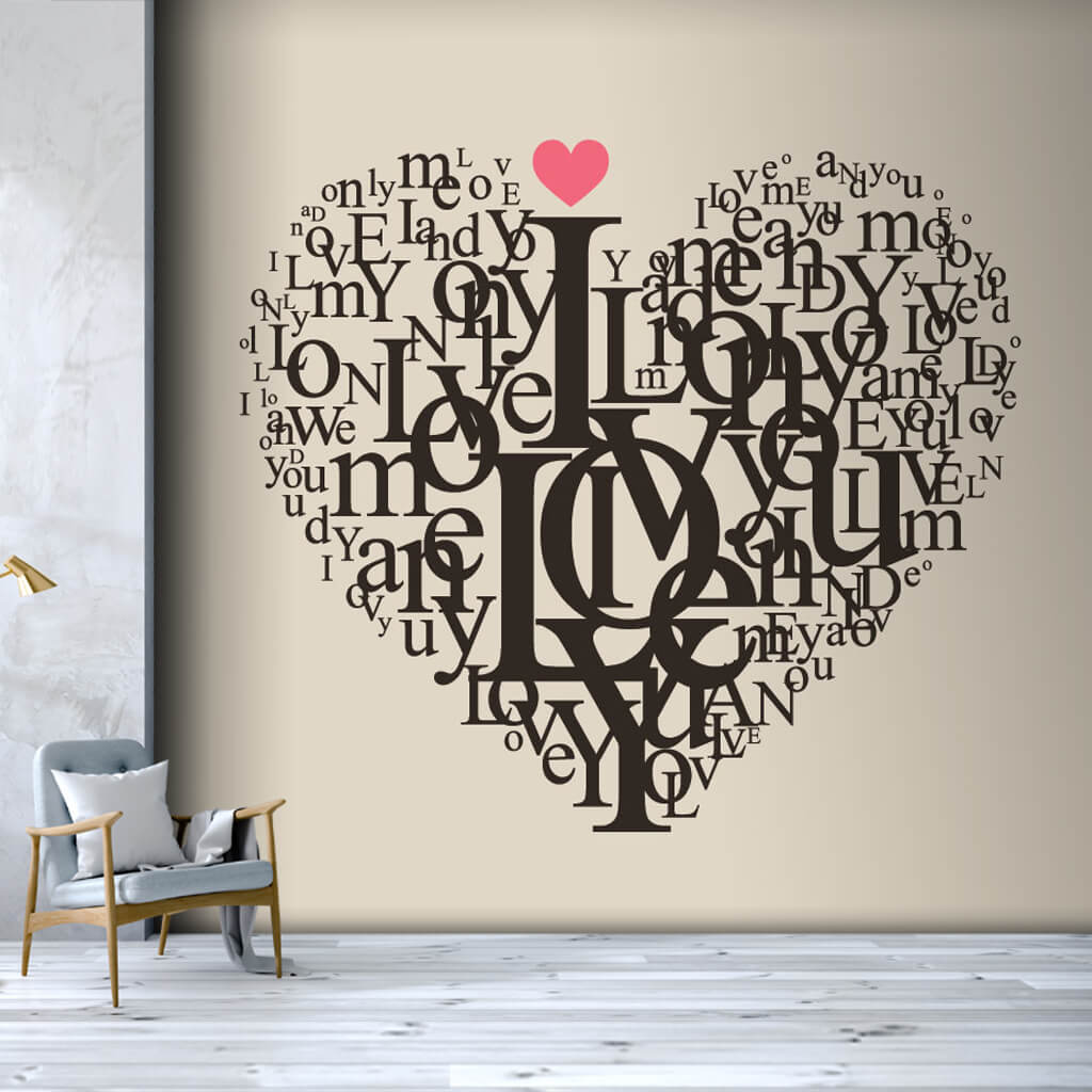 I love you drawing of heart with letters custom wall mural