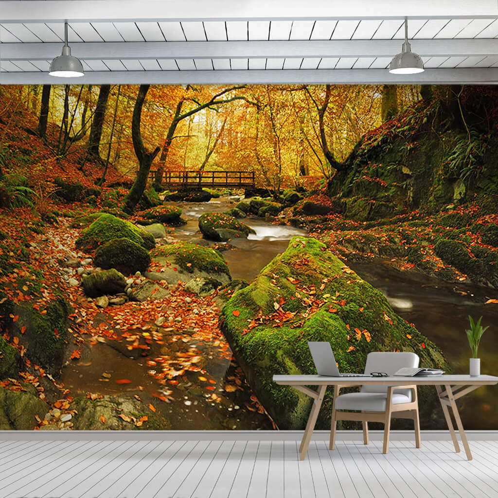 The bridge over the creek in autumn England wall mural