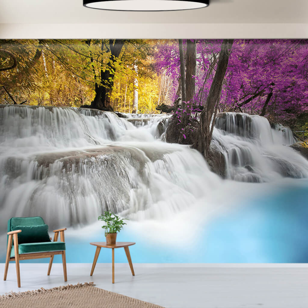 Long exposure forest and waterfall in spring wall mural
