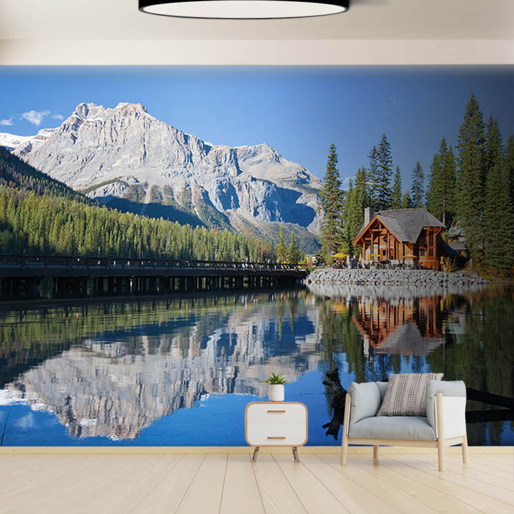Reflection of Rockies and Emerald lake house Canada wall mural