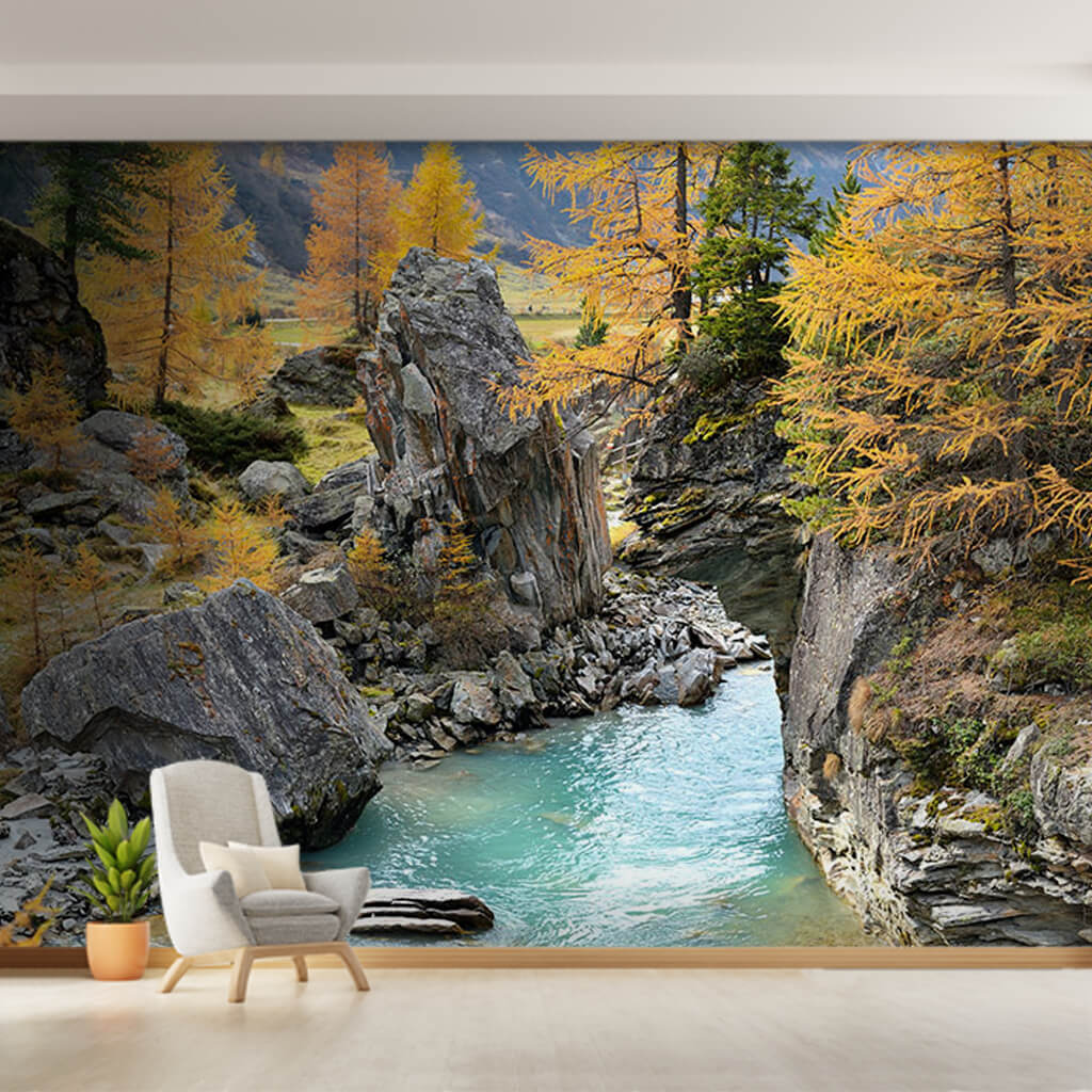 Kayalık vadide akan dere sonbahar doğa manzarası duvar kağıdı