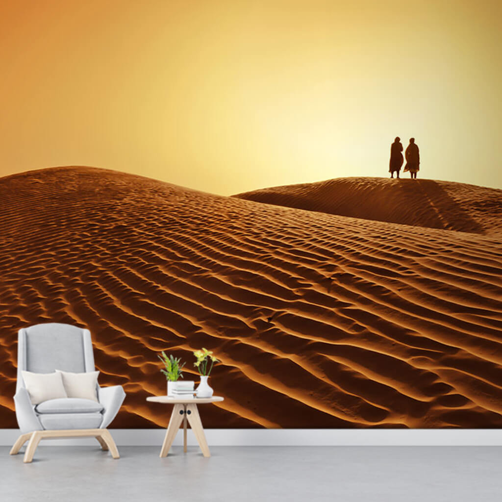 Two bedouin and sand sea in Sahara desert Africa wall mural