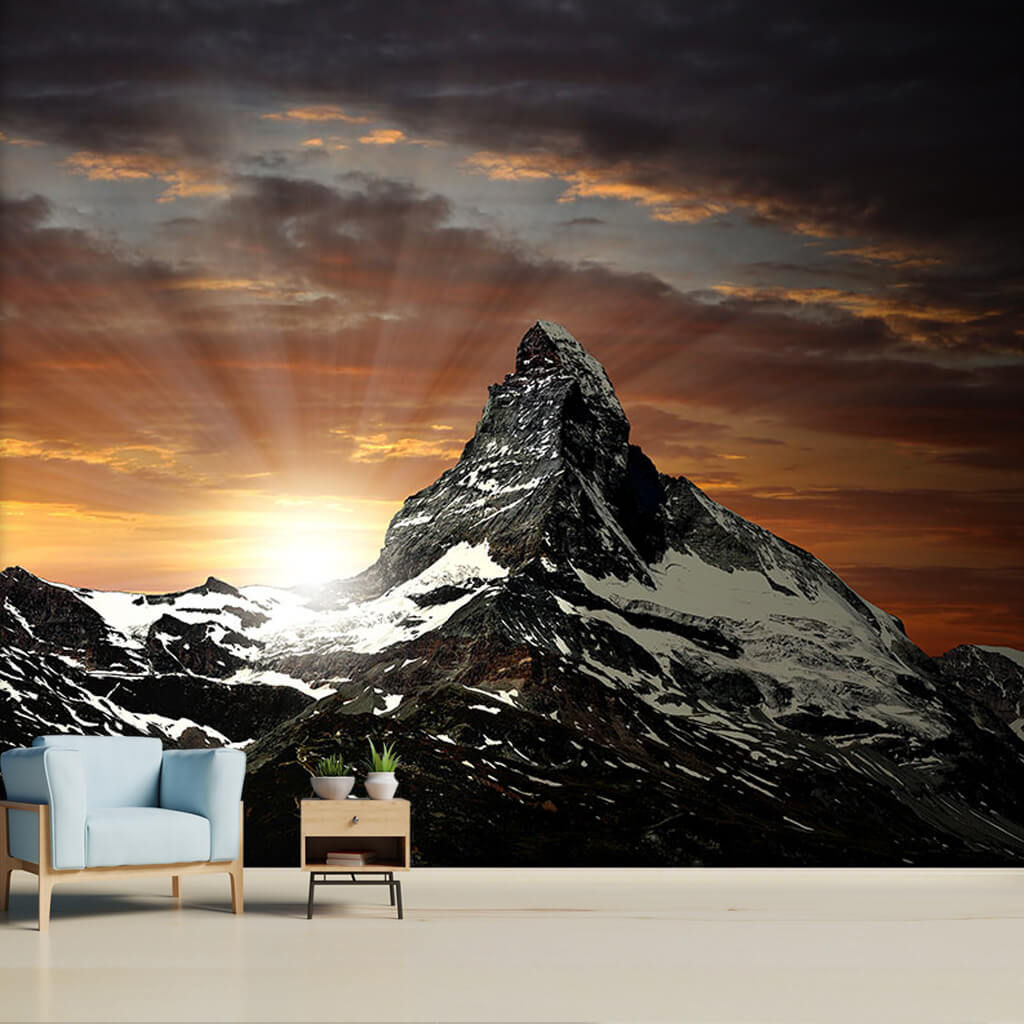 Matterhorn dağı zirvesi İsviçre Alplerinde şafak duvar kağıdı