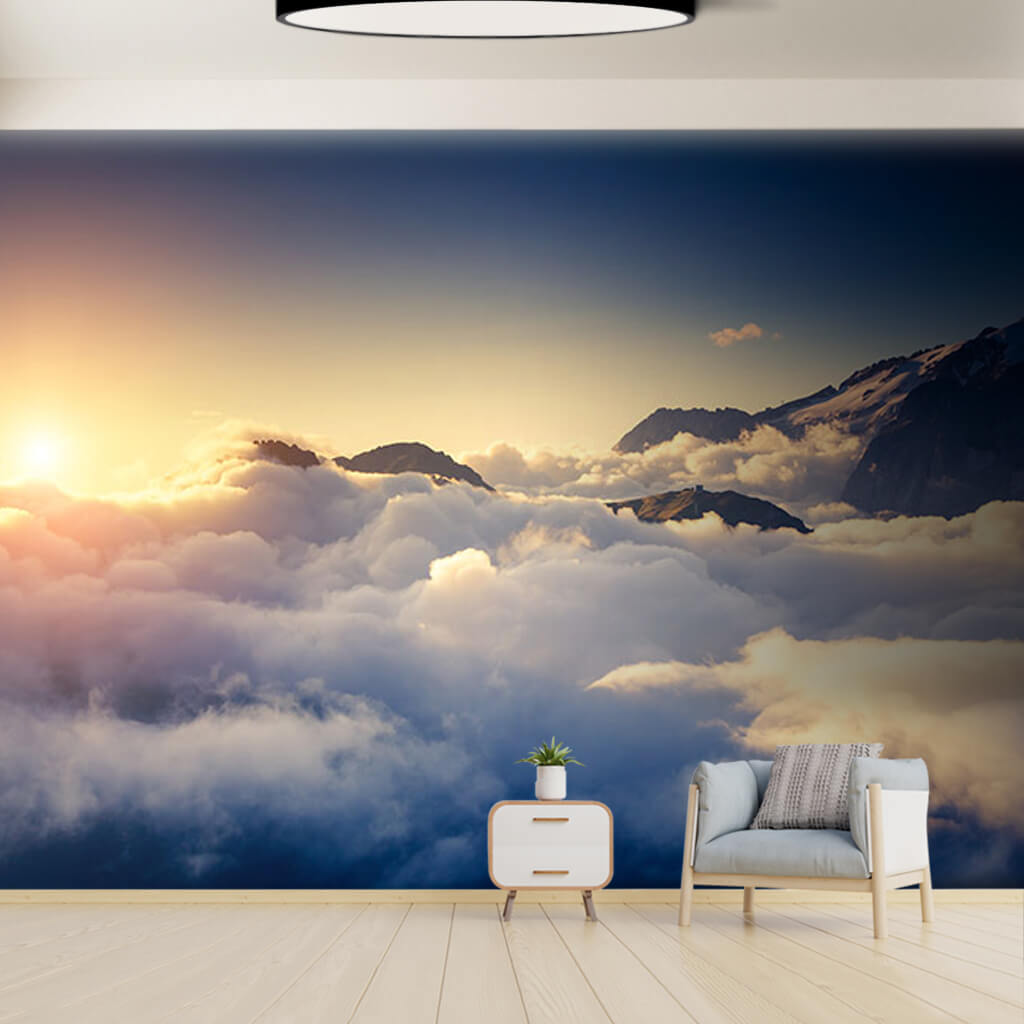 Clouds over the sky and mountains scalable custom wall mural