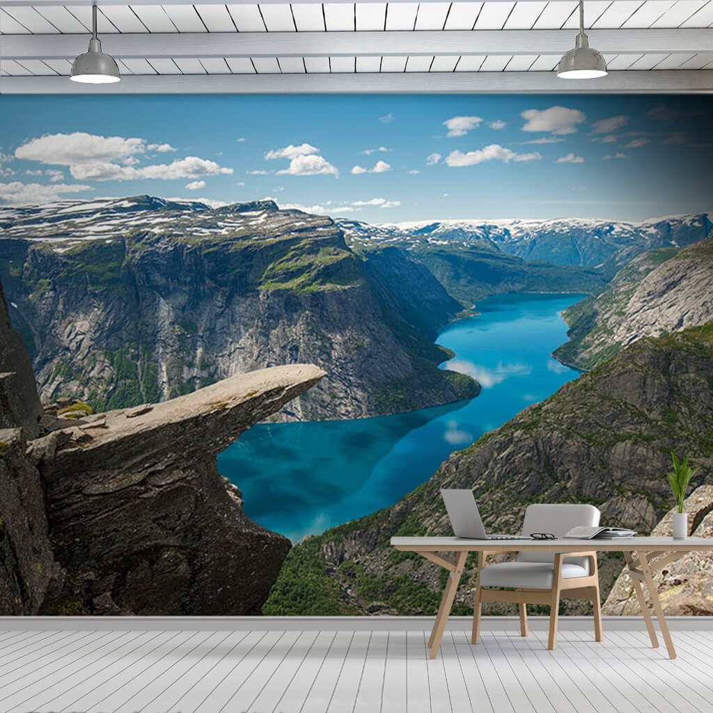 Famous rocky at Trolltunga canyon in Norway custom wall mural