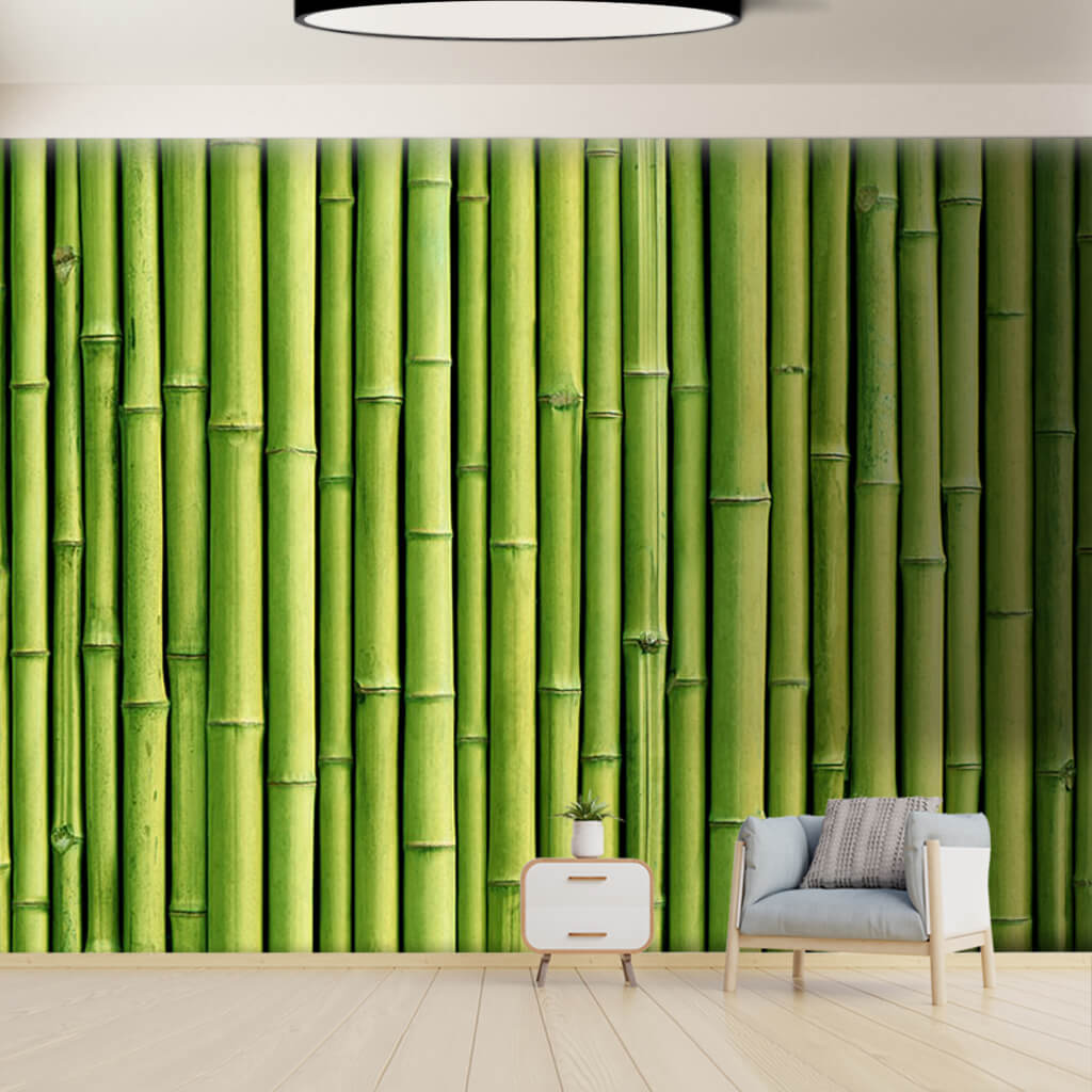 Vertical sorted green bamboo trunks custom wall mural