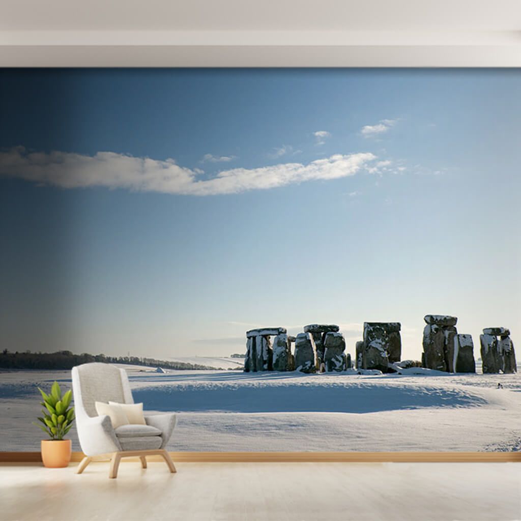 Snow covered rocks Stonehenge winter in England wall mural