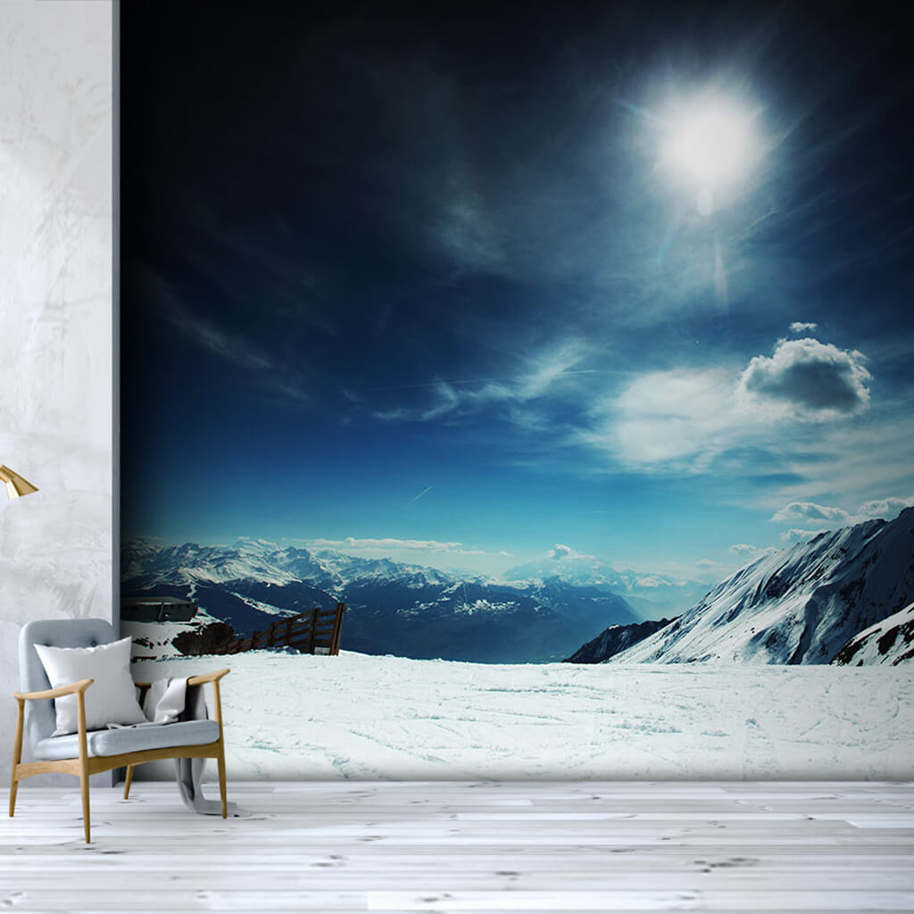 Snowy mountains and ski resort at Austrian Alps wall mural