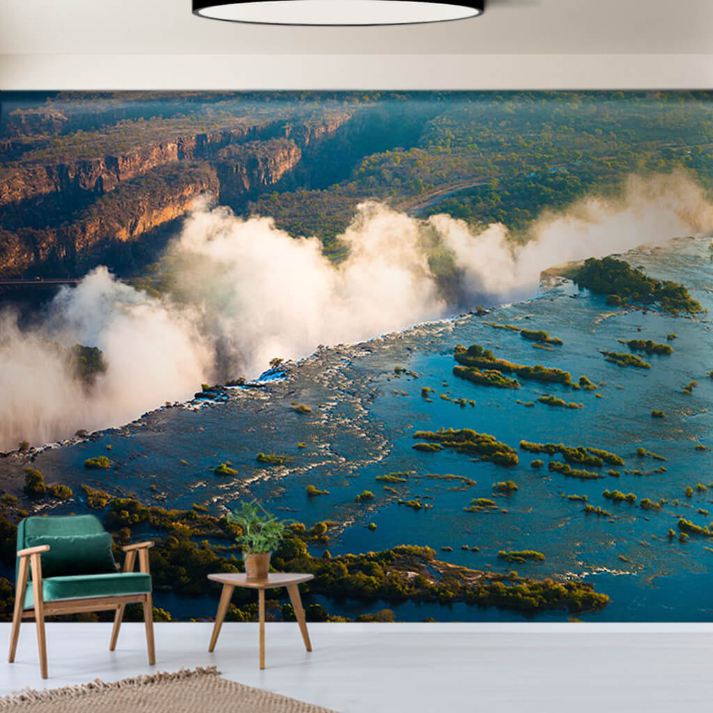 Mist on Victorian Waterfalls from sky  Zambia wall mural