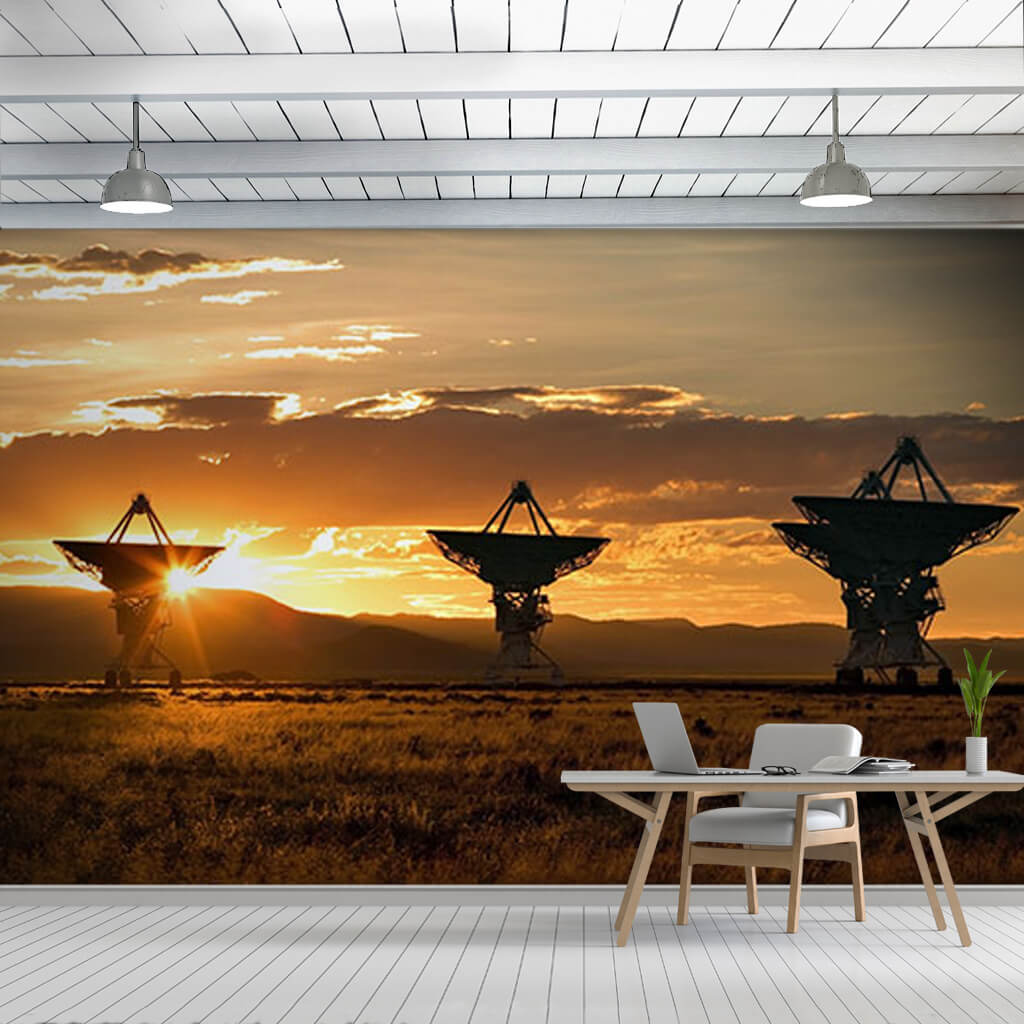 Günbatımında 4 çanak uydu New Mexico Panorama duvar kağıdı