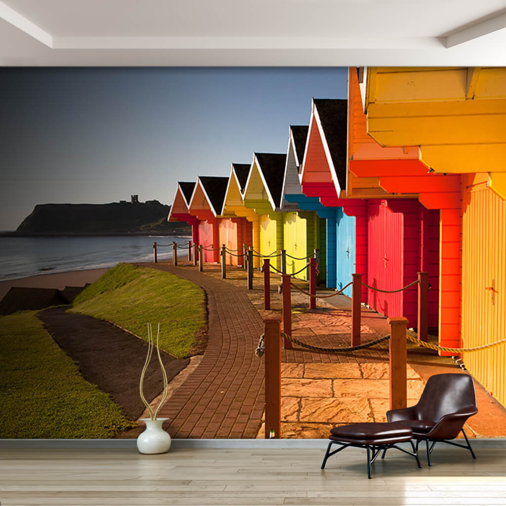 Scarborough İngiltere sahilinde renkli evler duvar kağıdı