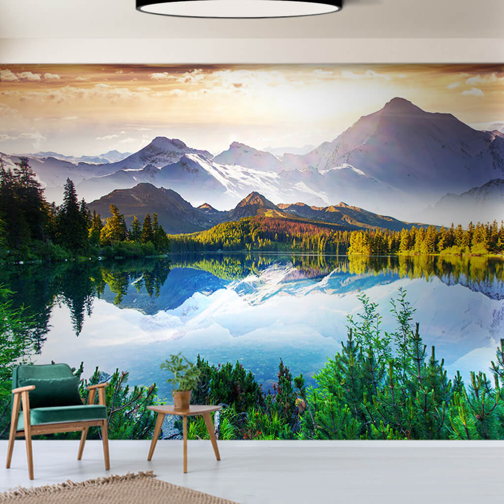 Fantastic nature and lake scenery collage custom wall mural