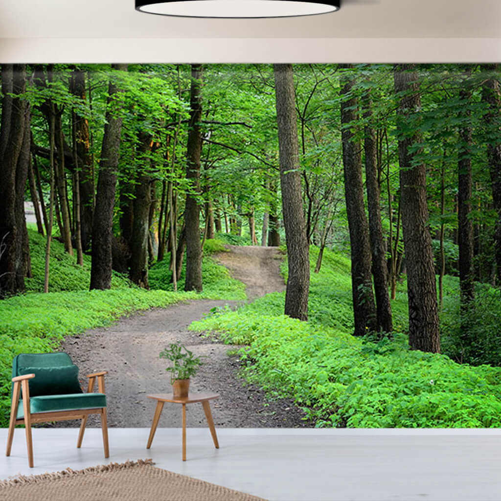 Green tree forest path spring nature scenery wall mural