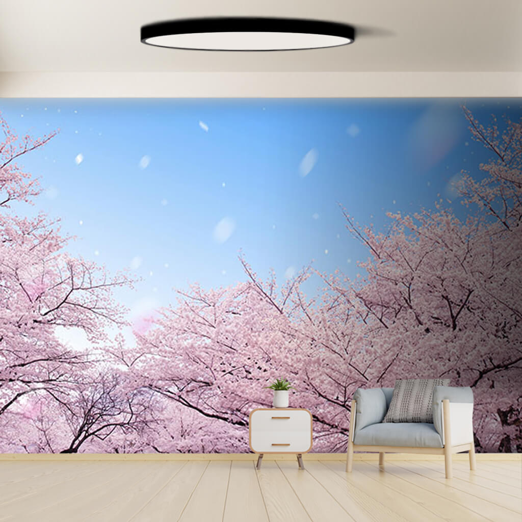 Pink blooming cherry trees sakura nature custom wall mural