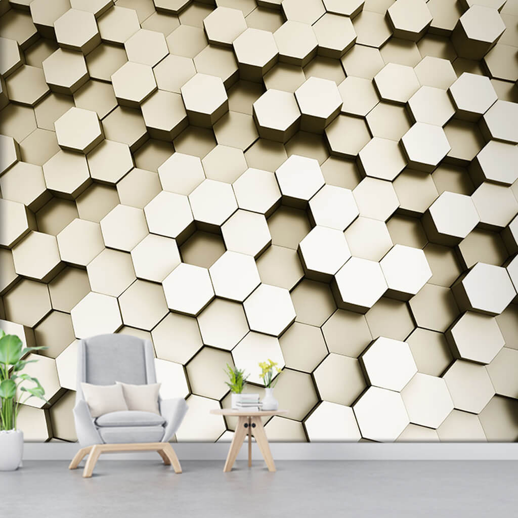 Metal hexagon bee hive pattern 3D scalable custom wall mural