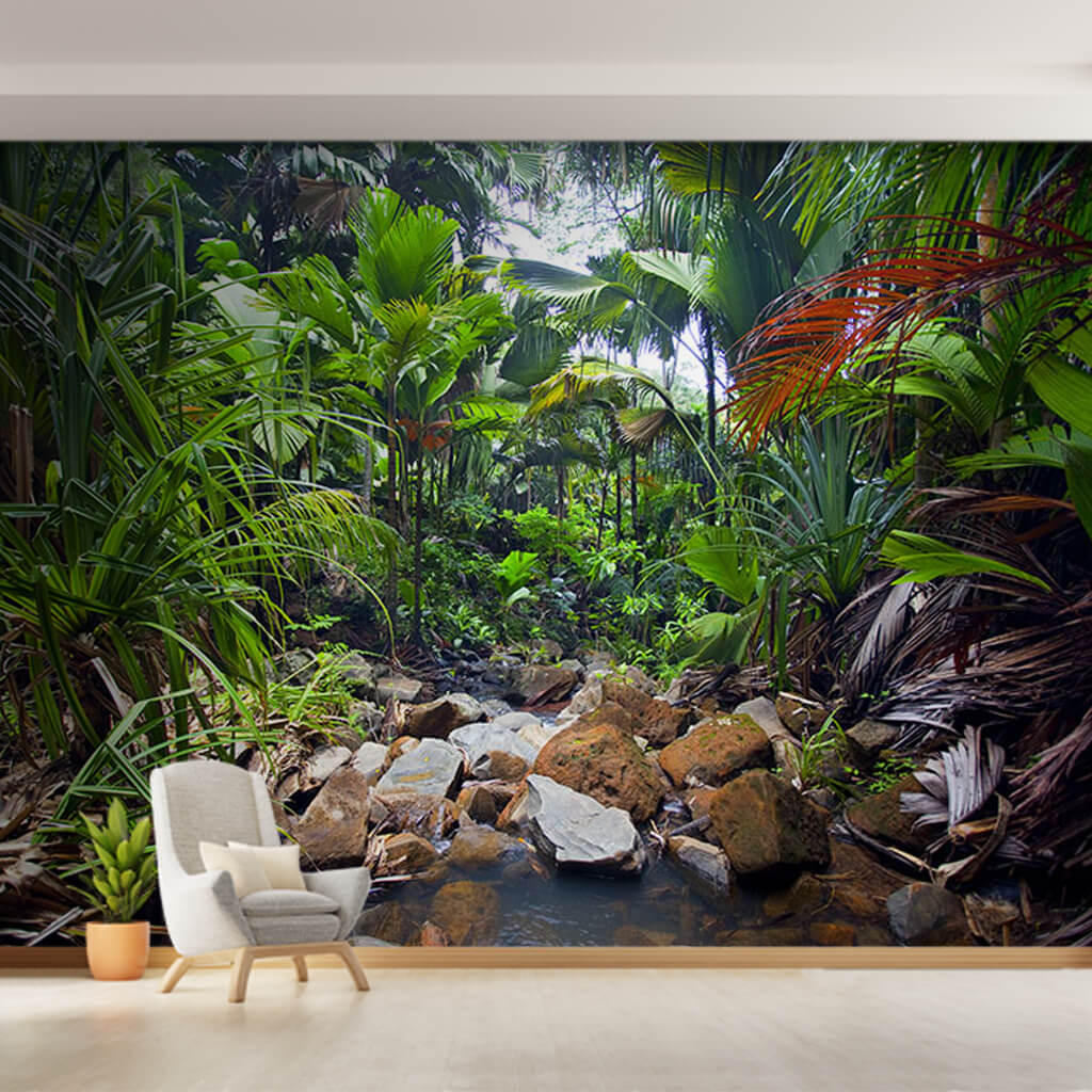 Palm and banana trees in tropical forest custom wall mural