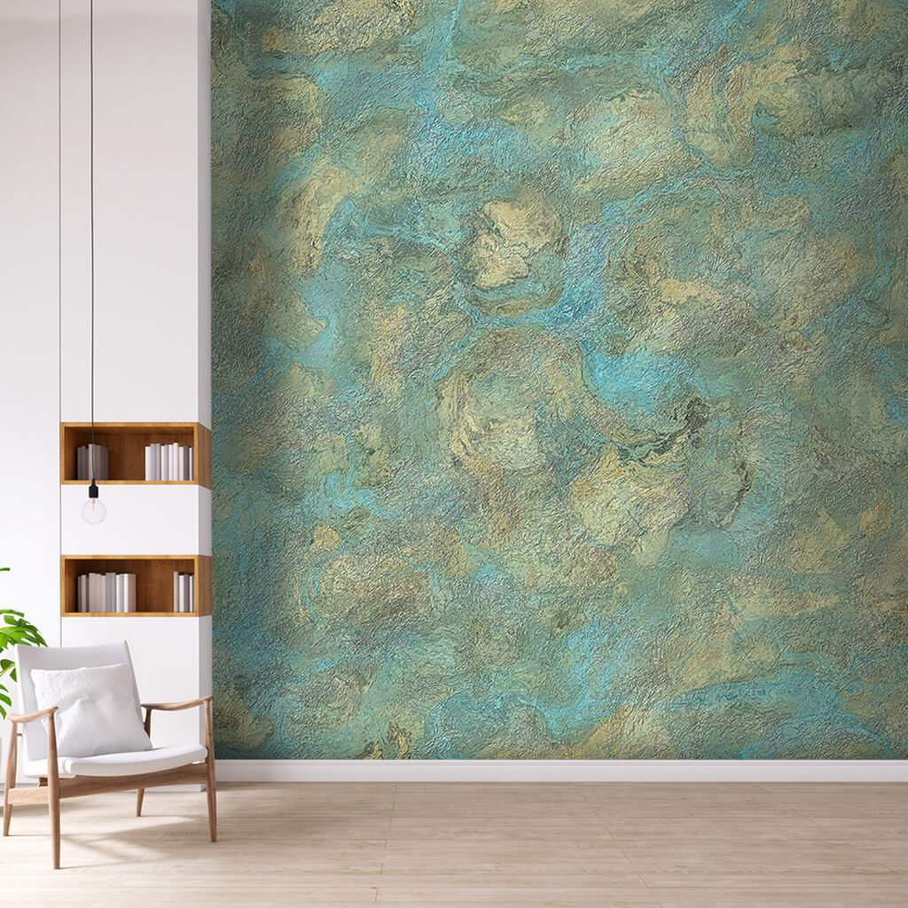 Stone patterned in turquoise blue plastering wall mural