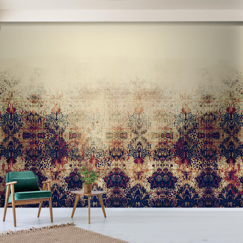 Tumbled wall mural with floral patterns from the bottom