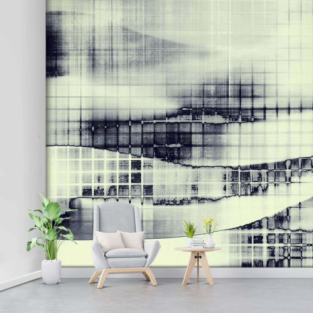 Tile pattern with black ink abstract custom  wall mural