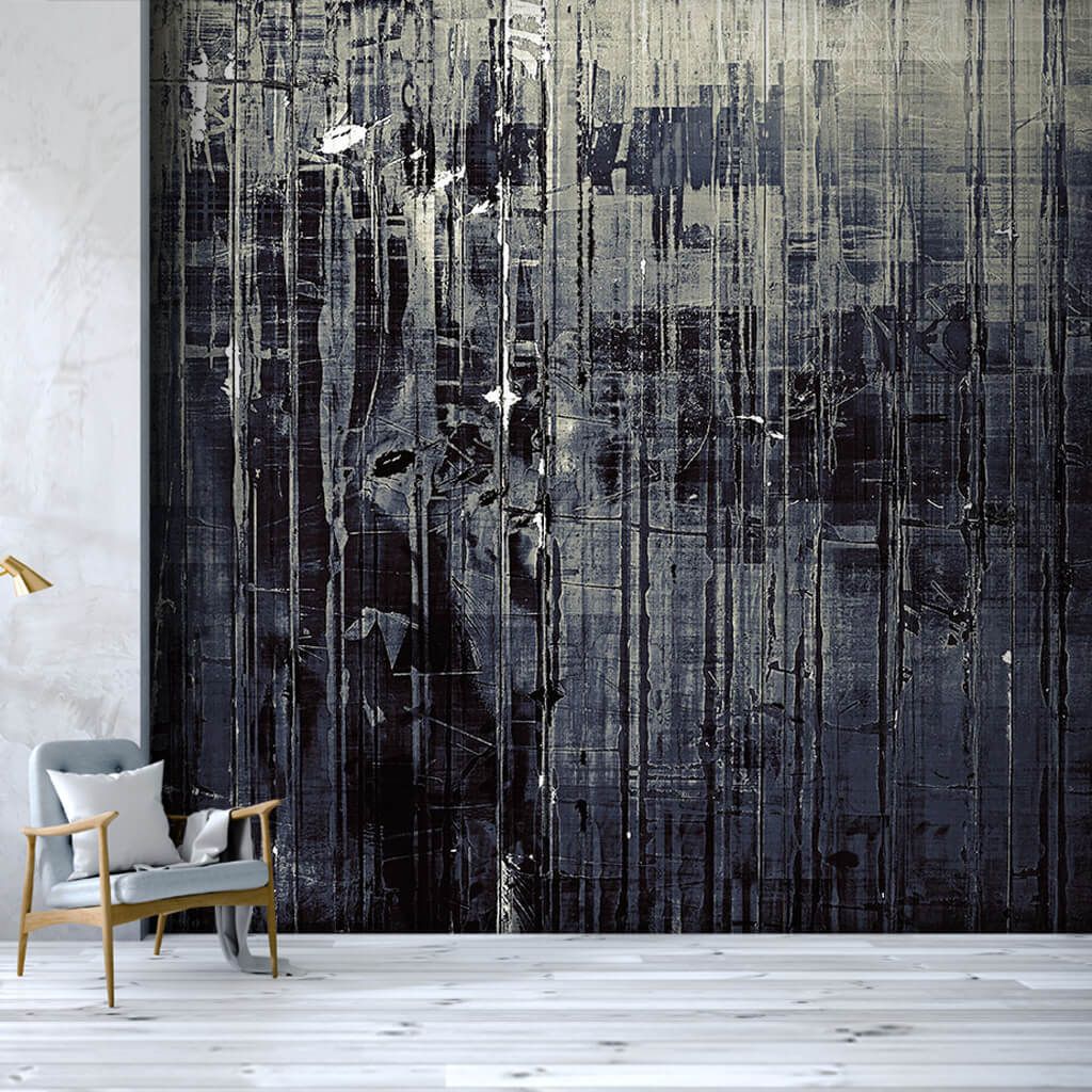 Dynamic painting wall mural with black ink on the vertical axis