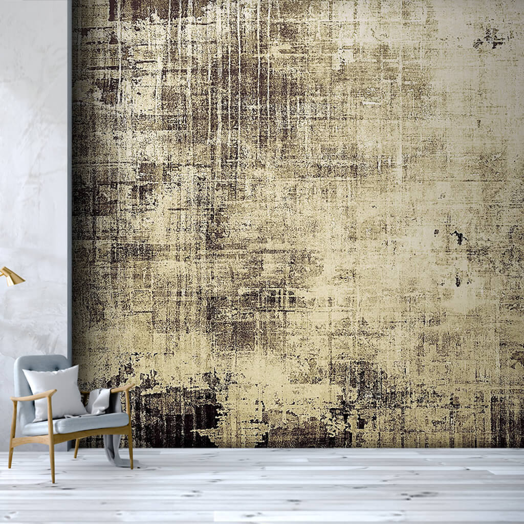 Dynamic painting wall mural with antique yellow tumbled colors