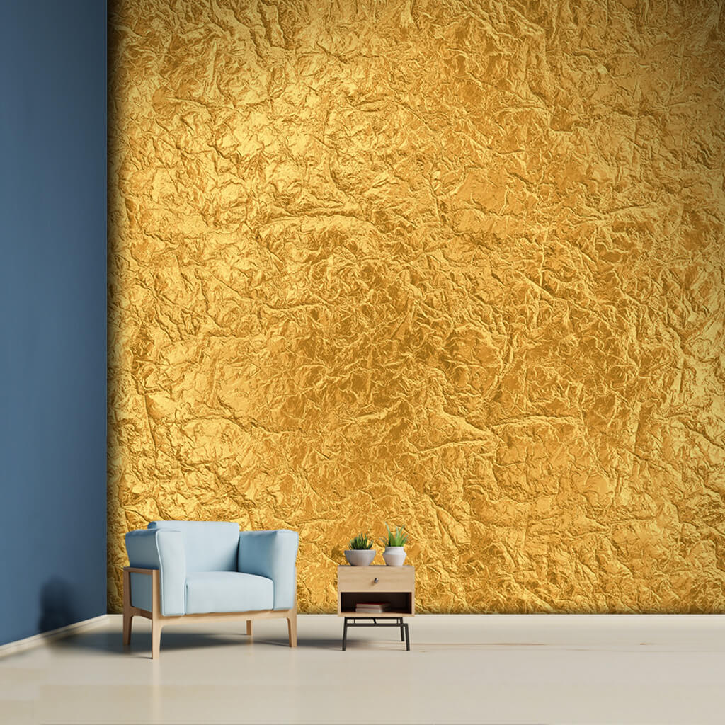 Golden leaf yellow metal textured scalable custom wall mural