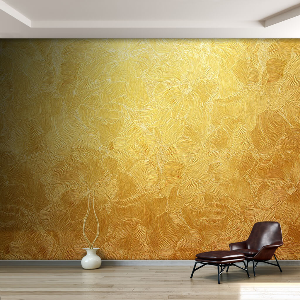 Dynamic plastering gold leaf textured custom wall mural
