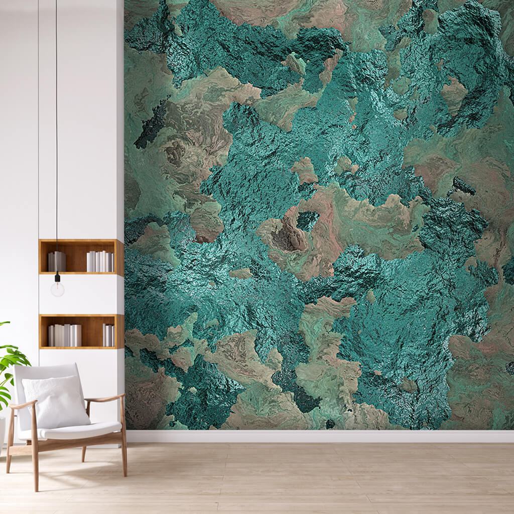 Grunge wall mural in metallic turquoise green color tones