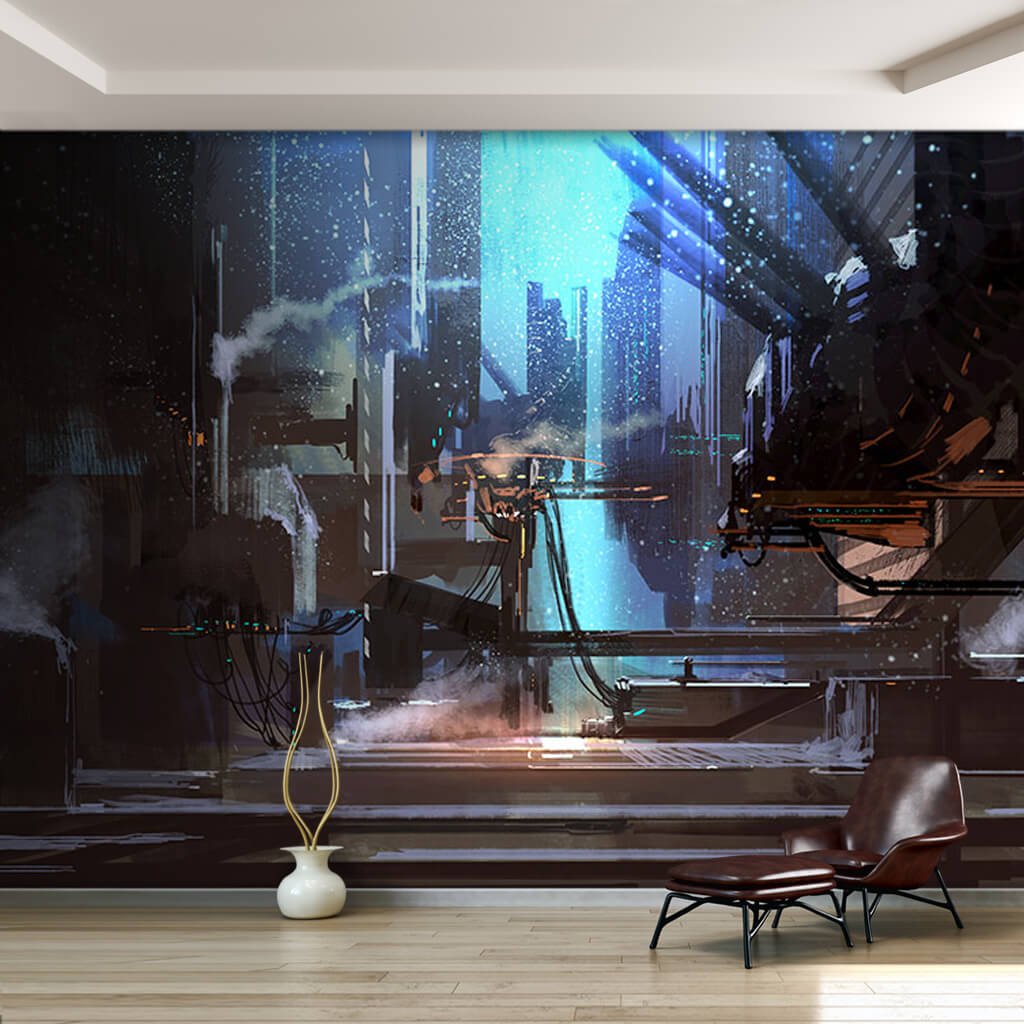 Space colony at dusk futuristic scalable custom wall mural